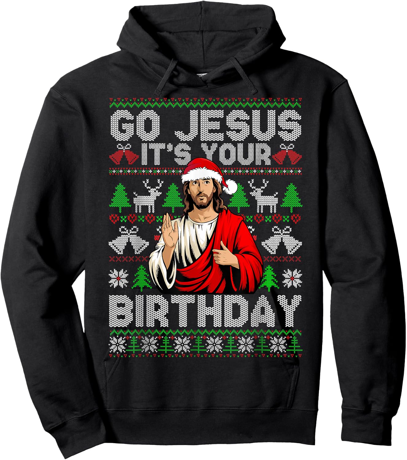Go Jesus It's Your Birthday Ugly Christmas Sweater Funny Hoodie - Hoodie | Black