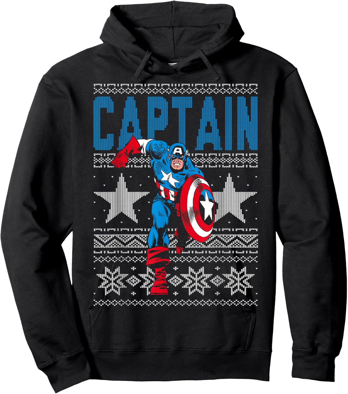 Marvel Captain America Stars Ugly Christmas Hoodie - Hoodie | Black