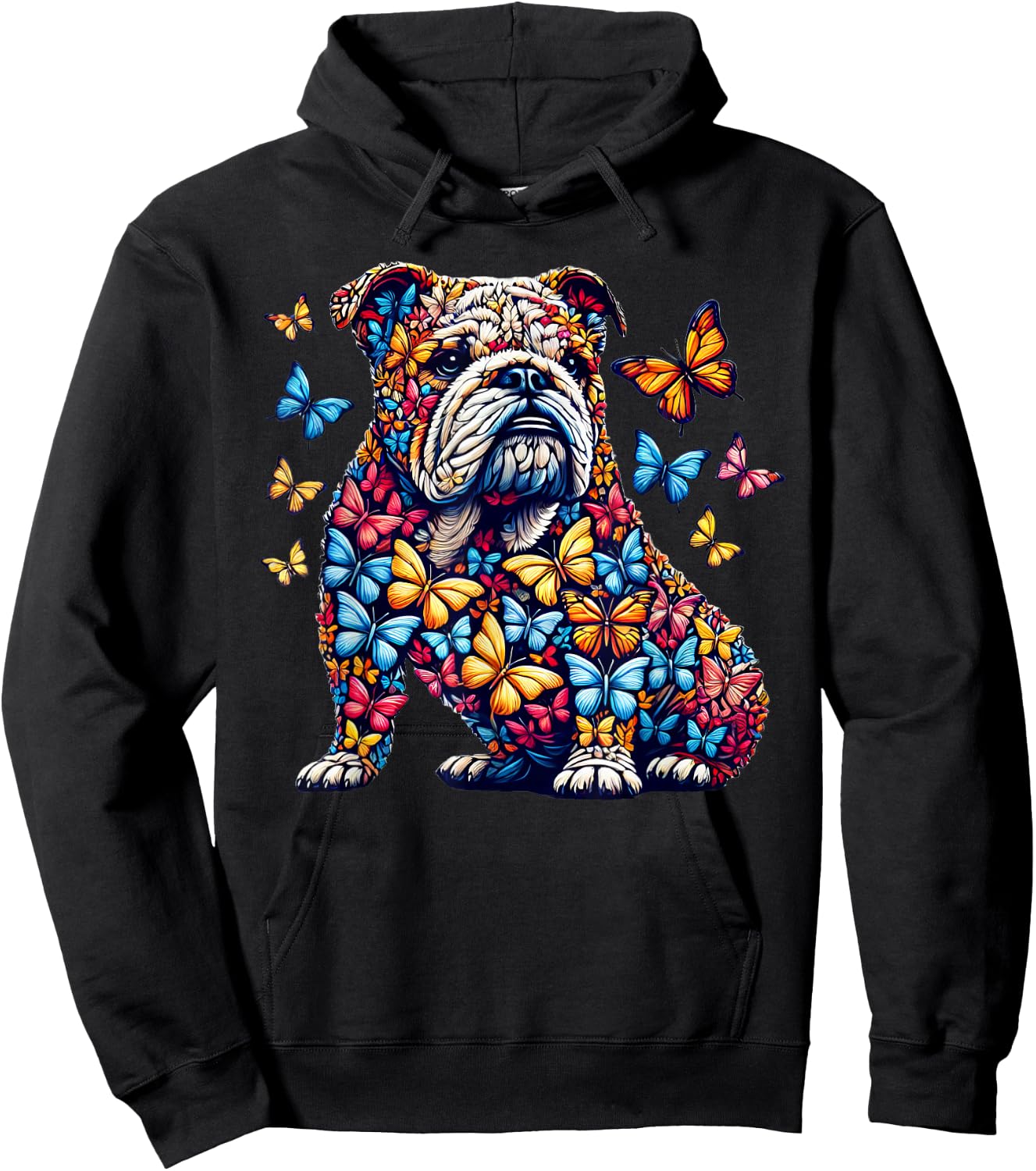 English Bulldog Dog Butterfly Art Hoodie - Hoodie | Black