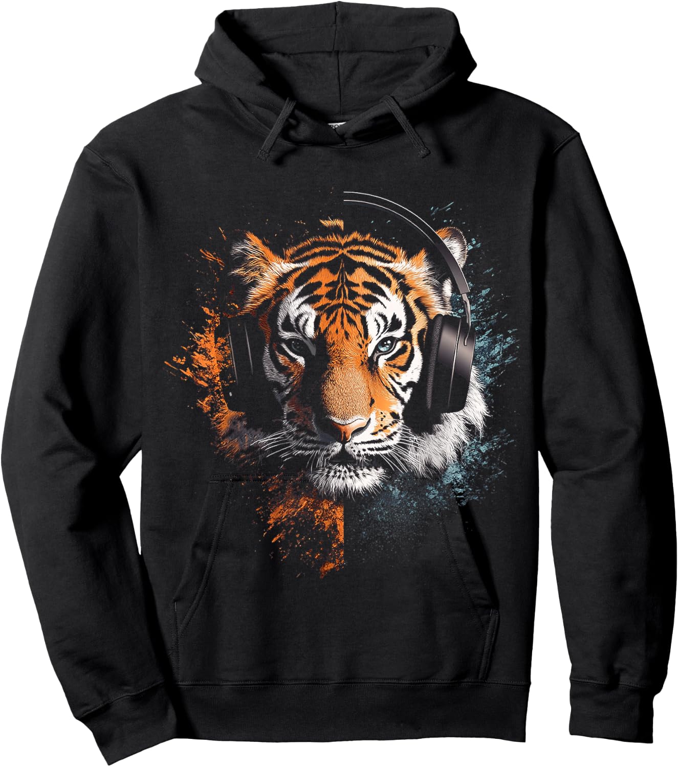 Tiger Animal Graphic Music Headphone Illustration Tiger Hoodie - Hoodie | Black