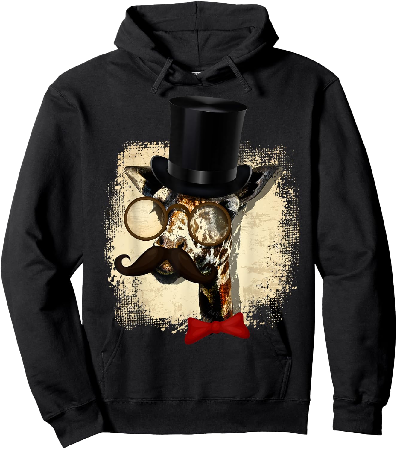 Vintage Giraffe Hat And Big Moustache Funny Gift Hoodie - Hoodie | Black