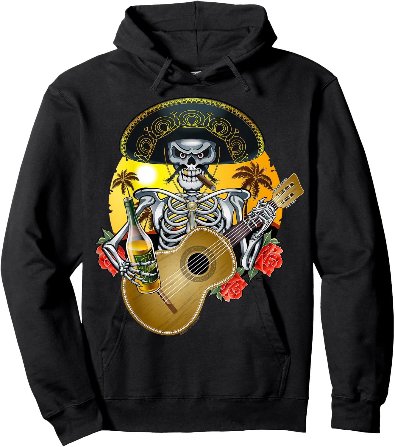 Mariachi Skeleton Dia De Los Muertos Day of the Dead Hoodie - Hoodie | Black