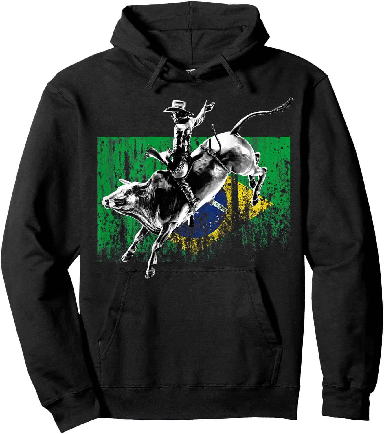 Rodeo Bull Rider Patriotic Flag of Brazil Cowboys Hoodie - Hoodie | Black