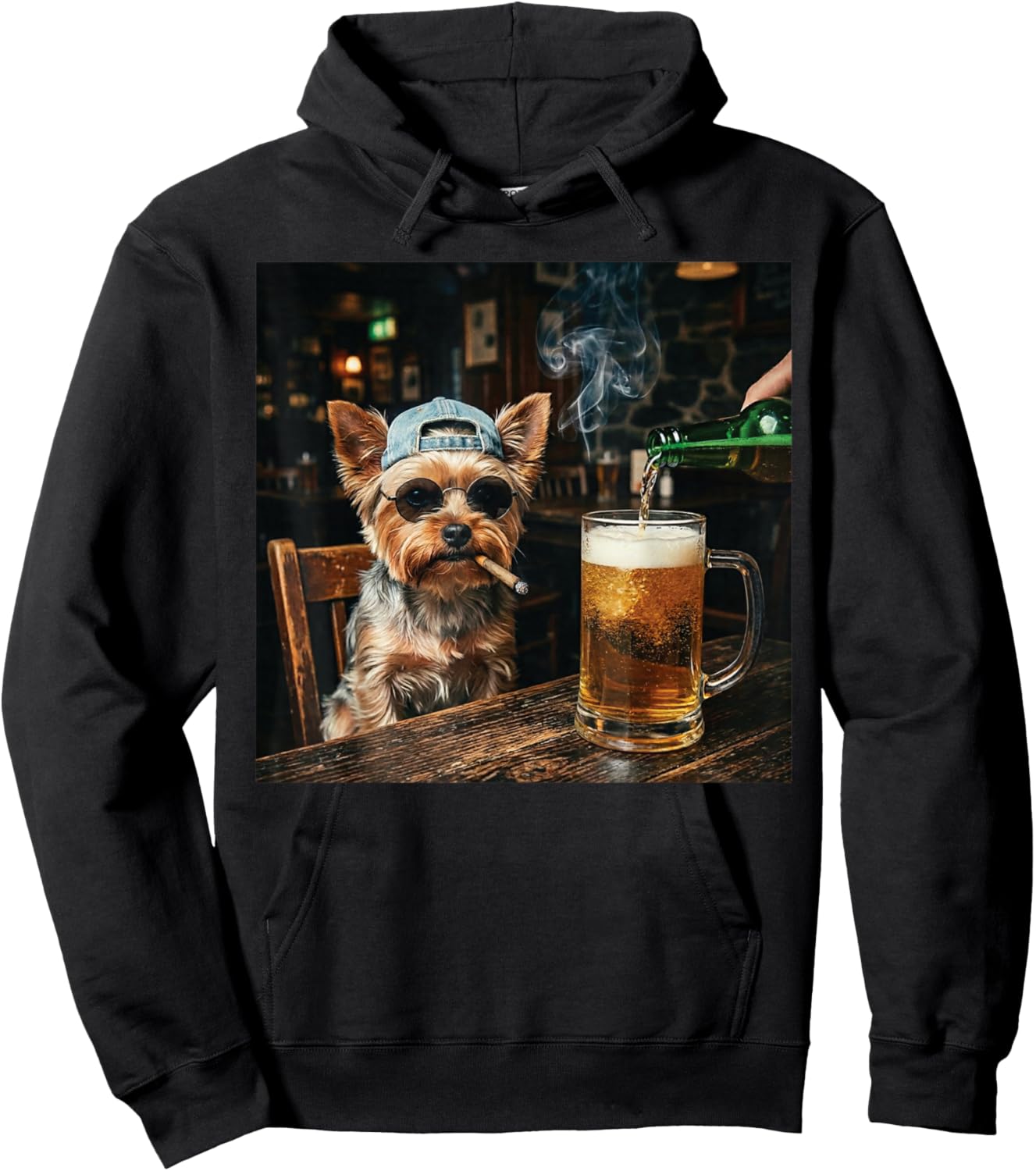 Yorkie Drinking Beer Funny Dog Meme Hoodie - Hoodie | Black