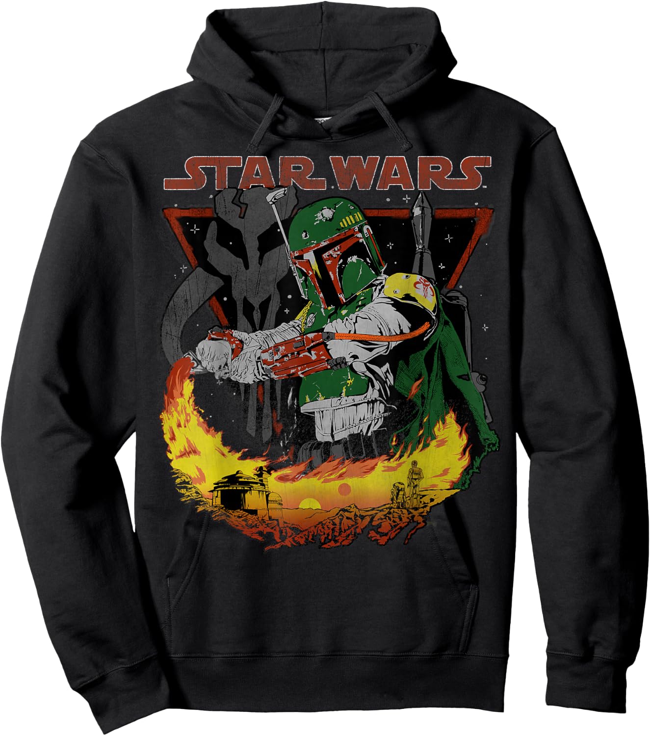 Star Wars Boba Fett Tatooine Flame Retro Poster Hoodie - Hoodie | Black