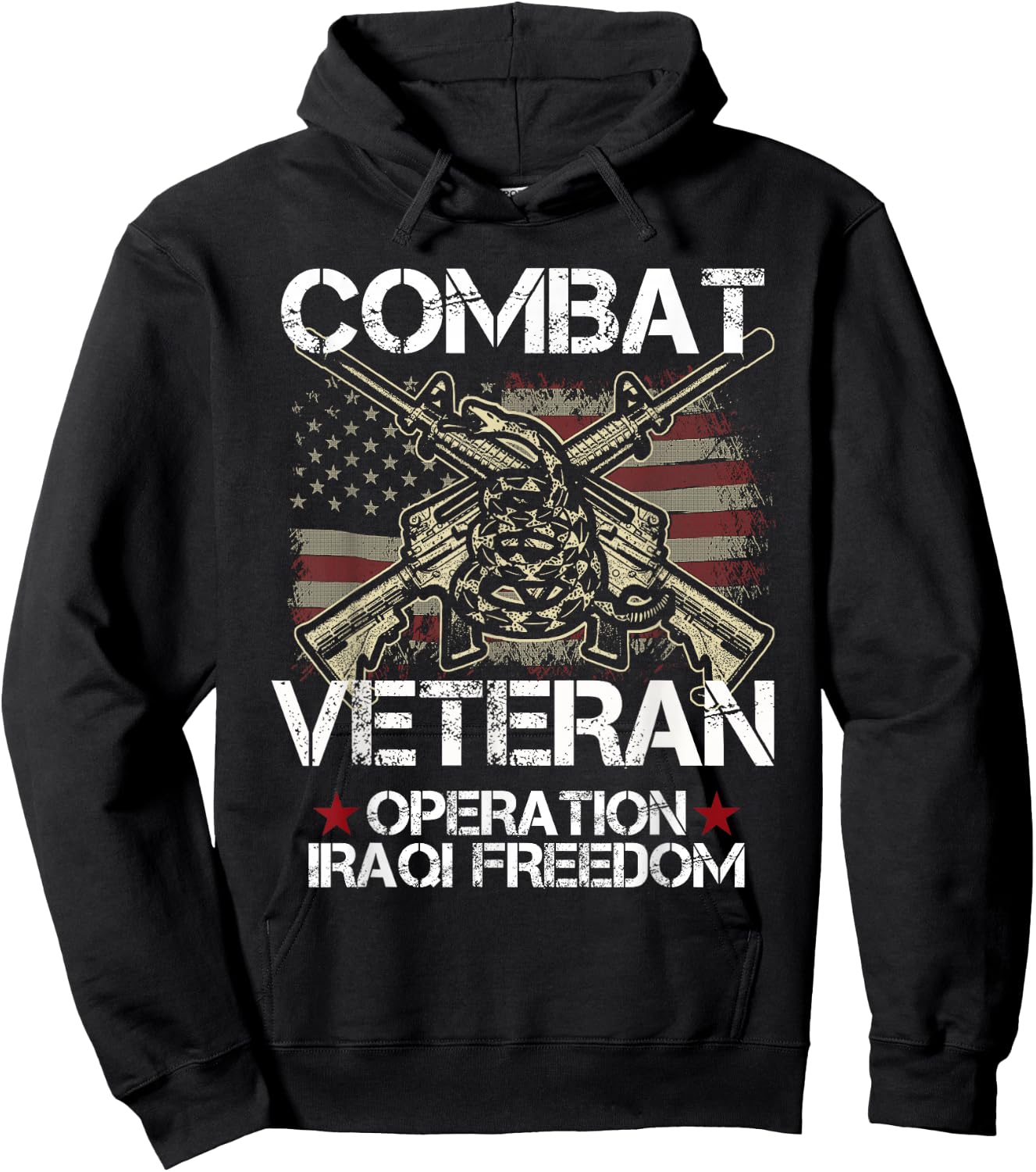 Combat Veteran Iraqi Freedom Military USA American Flag Gift Hoodie - Hoodie | Black