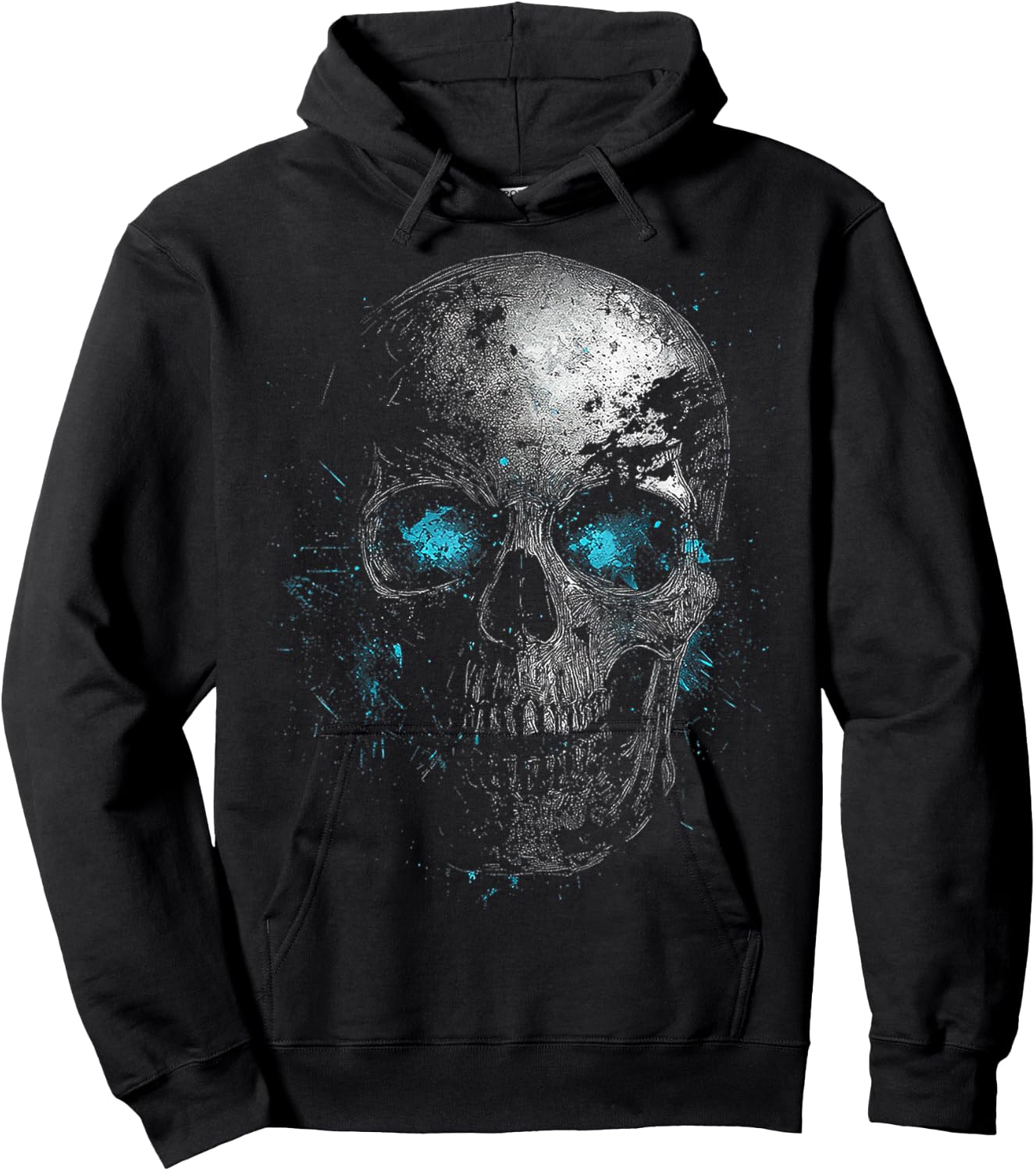 Skull Blue Eyes Graphic Artwork Skull Hoodie - Hoodie | Black