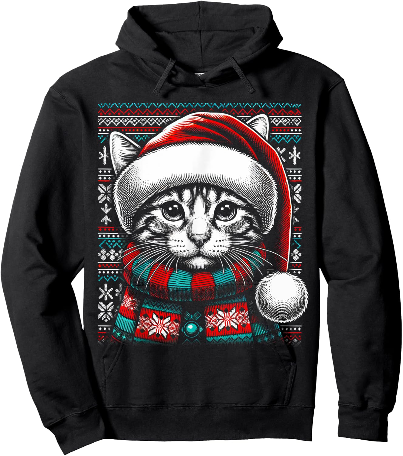 Christmas Cat Lover Funny Festive Holidays Cute Kitten Xmas Women Kids Hoodie - Hoodie | Black