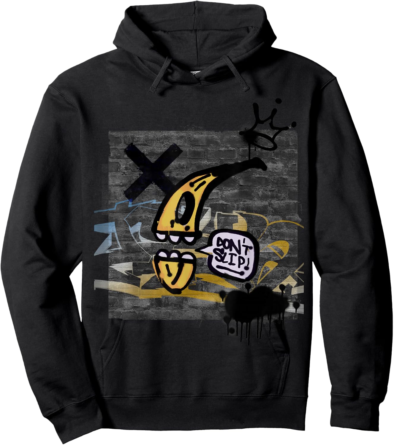 Graffiti on Wall Do Not Slip Talking Banana Graphic Hoodie - Hoodie | Black
