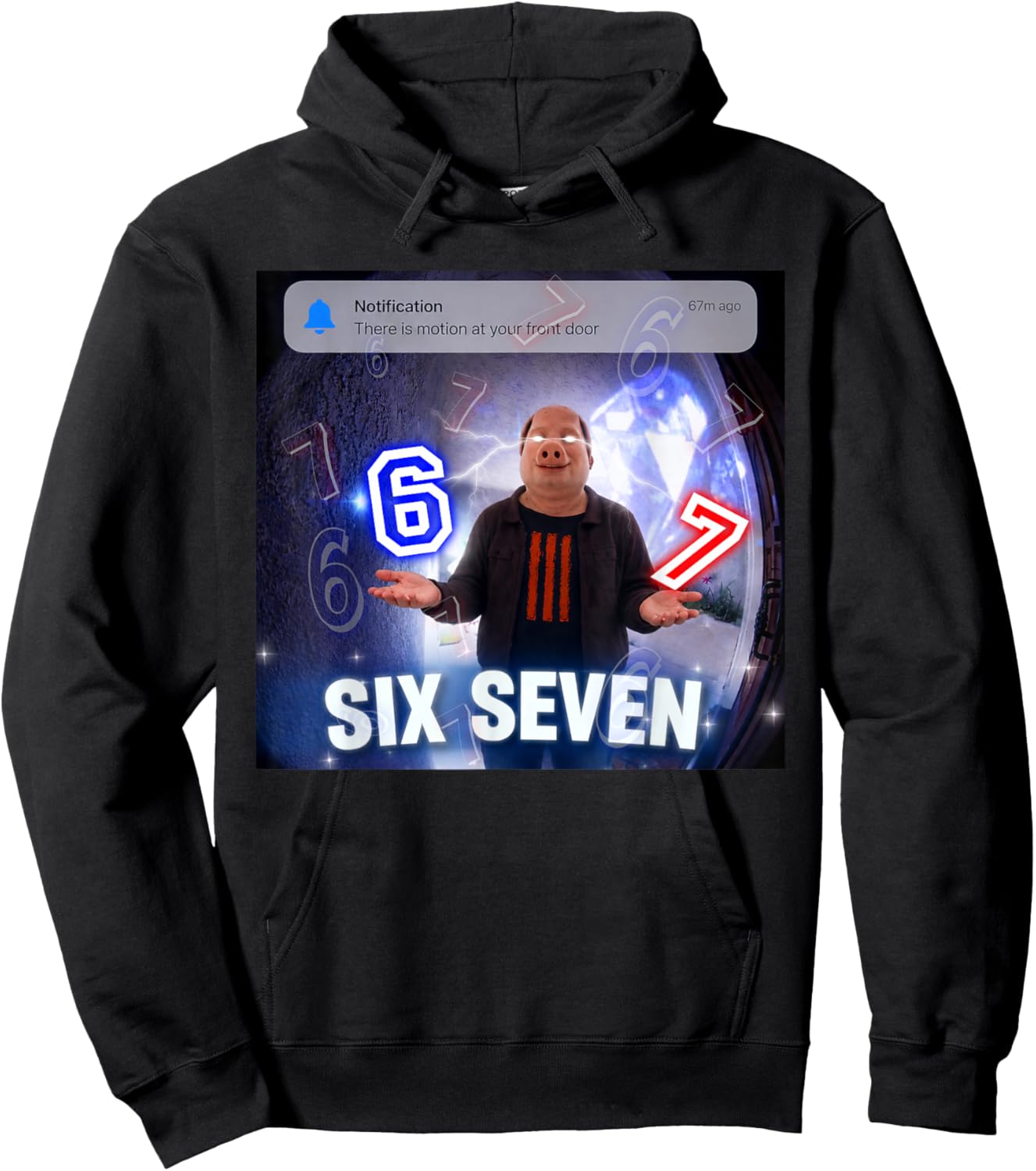 Funny John Pork 67 Six Seven Front Door Motion Meme Hoodie - Hoodie | Black