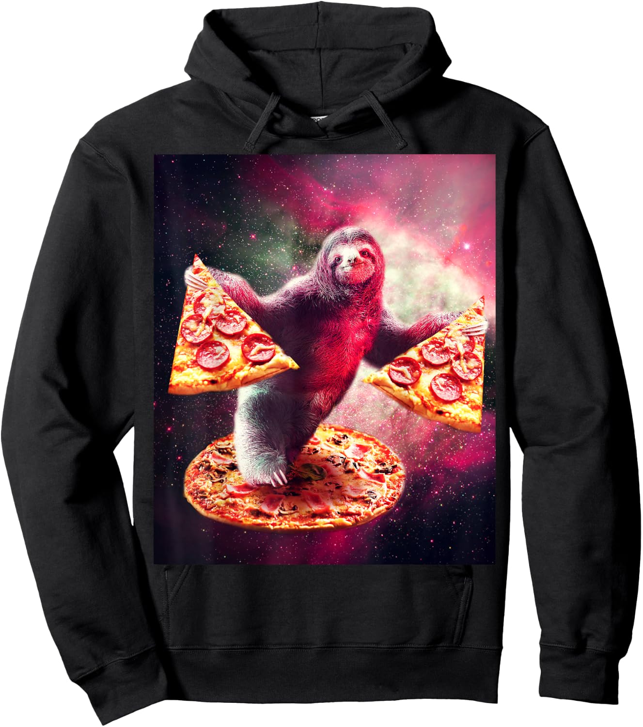 Funny Space Sloth With Pizza Hoodie - Hoodie | Black