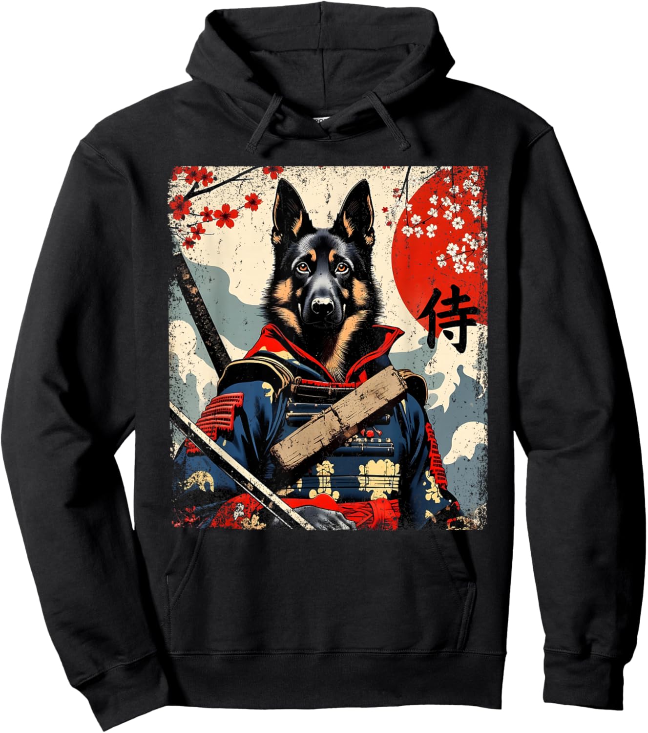 Japanese Samurai German Shepherd Kawaii Ukiyo-e Ninja Dog Hoodie - Hoodie | Black