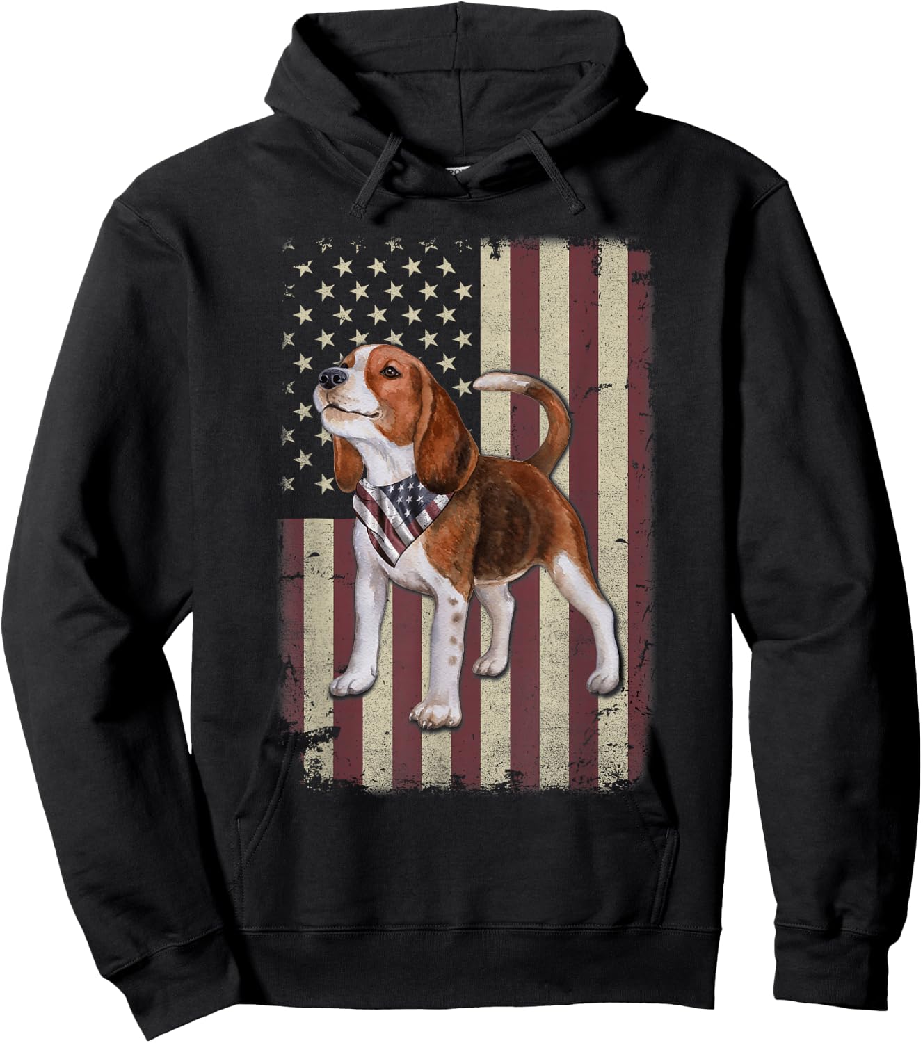 Beagle American Flag Bandana Patriotic 4th of July Hoodie - Hoodie | Black