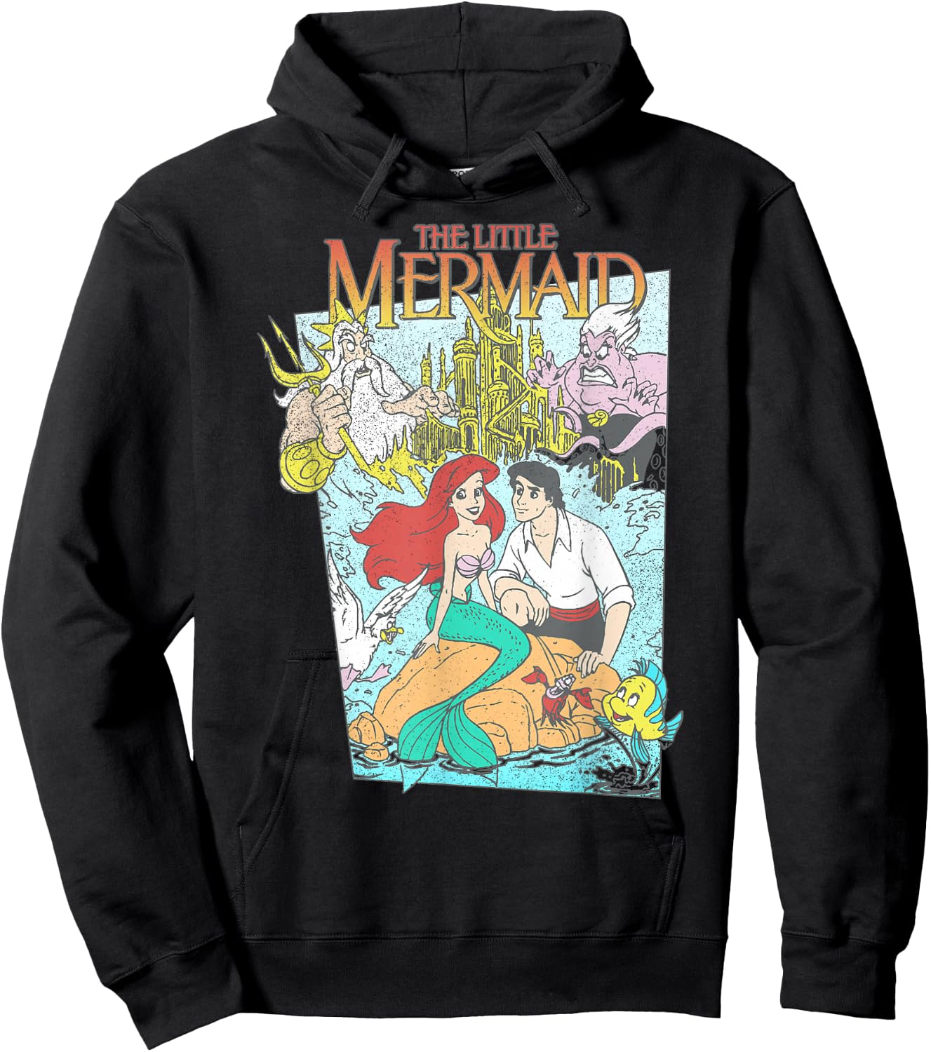 Disney The Little Mermaid Vintage Retro Movie Cover Graphic Hoodie - Hoodie | Black