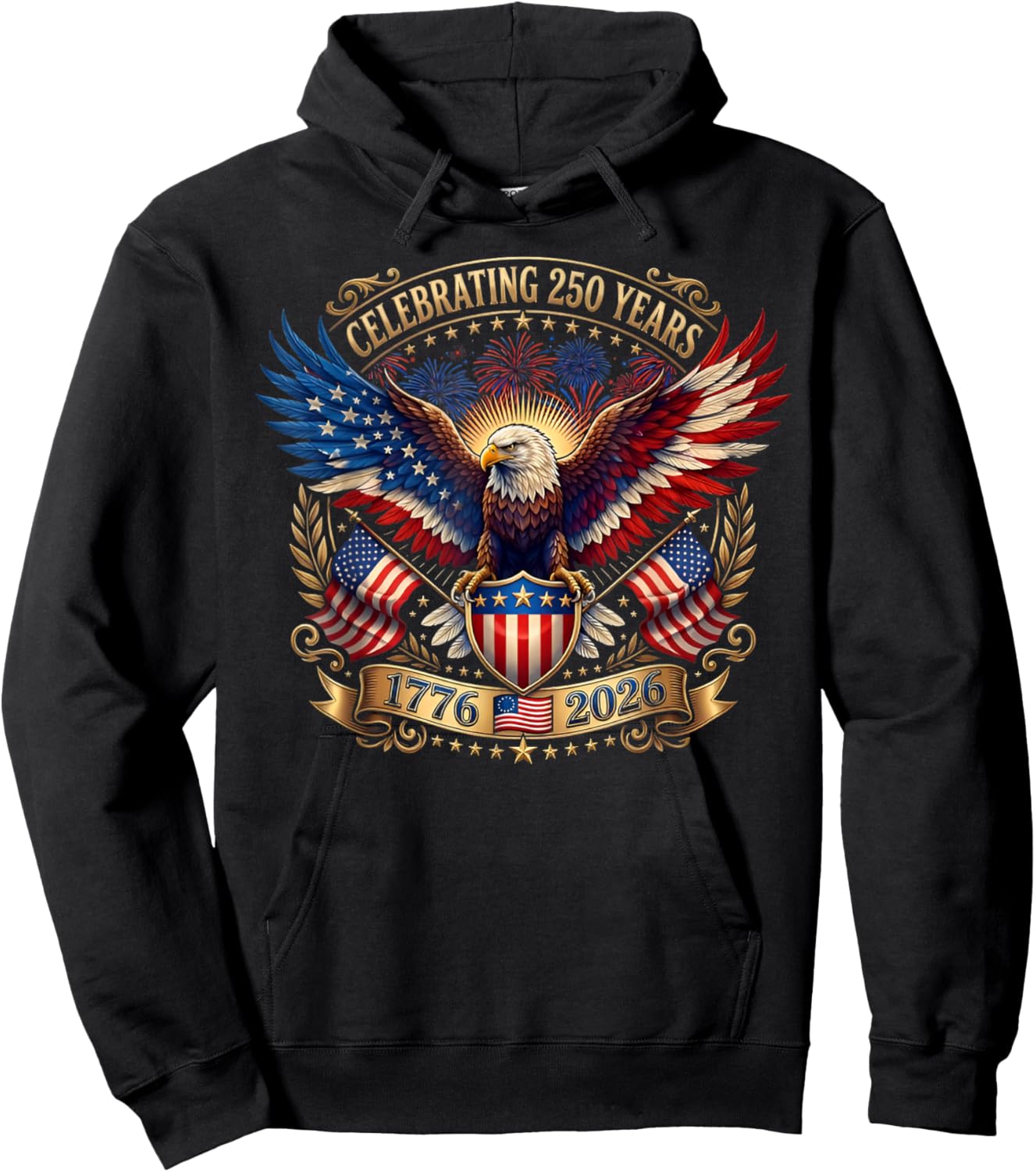250 Years American 1776 2026 250th Independence Day Hoodie - Hoodie | Black
