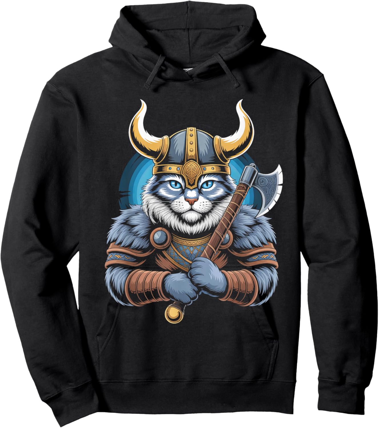 Cat of Odin Kitten as Celtic with Axes Valhalla Norse Hoodie - Hoodie | Black