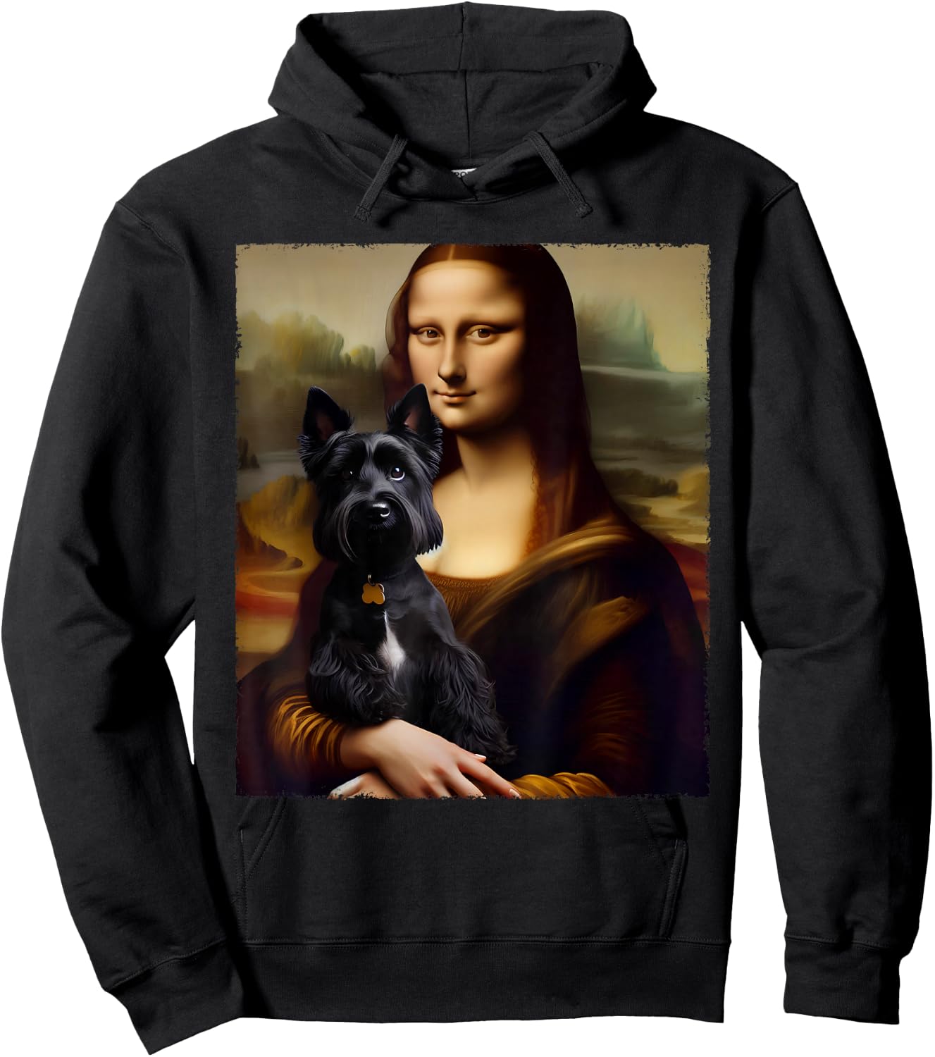 Mona Lisa Holding Scottish Terrier Portrait Art Dog Lover Hoodie - Hoodie | Black