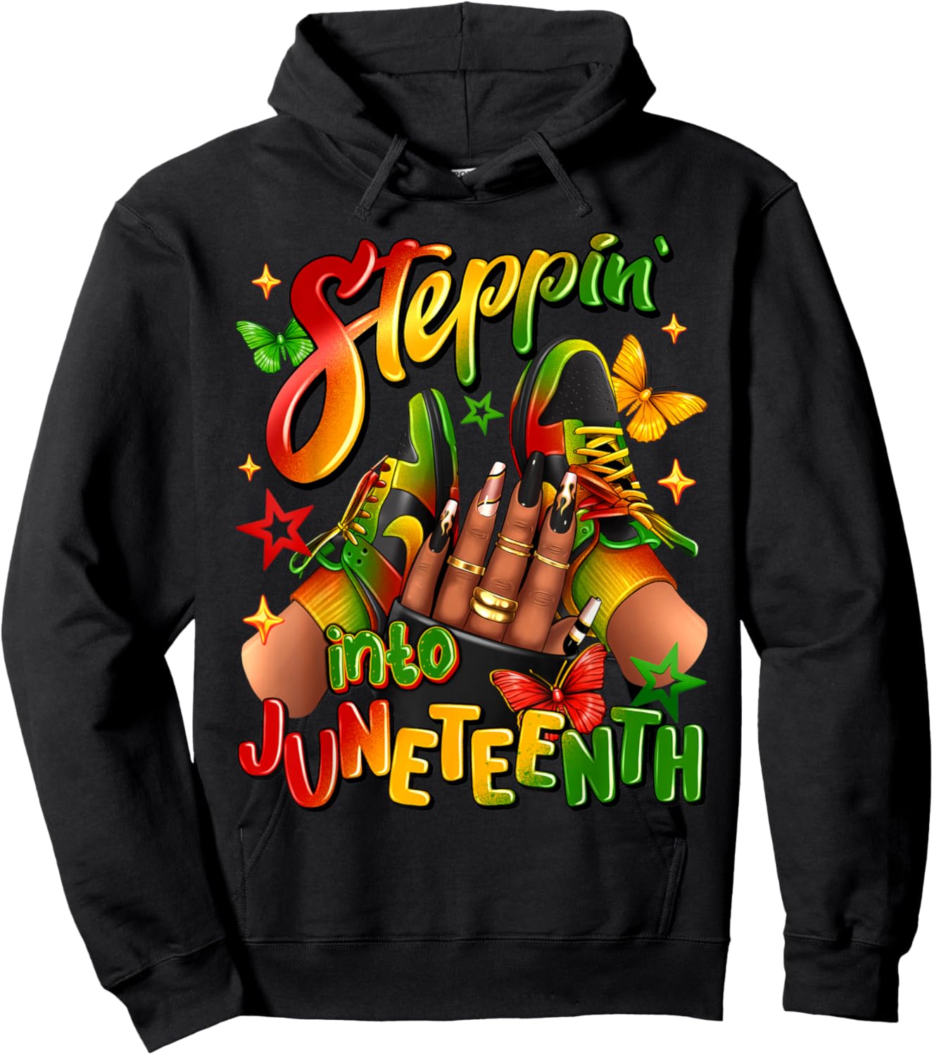 Steppin' Into Juneteenth Like My Ancestors Nails Shoes Women Hoodie - Hoodie | Black