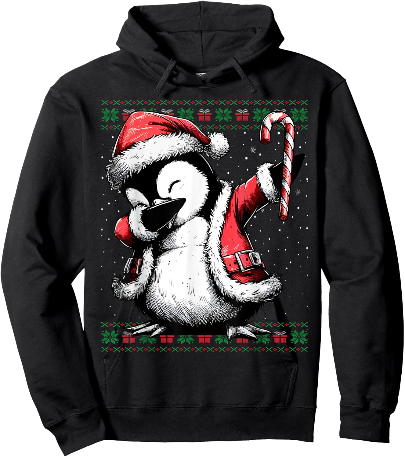 Santa Penguin Dabbing Ugly Christmas Sweater Hoodie - Hoodie | Black