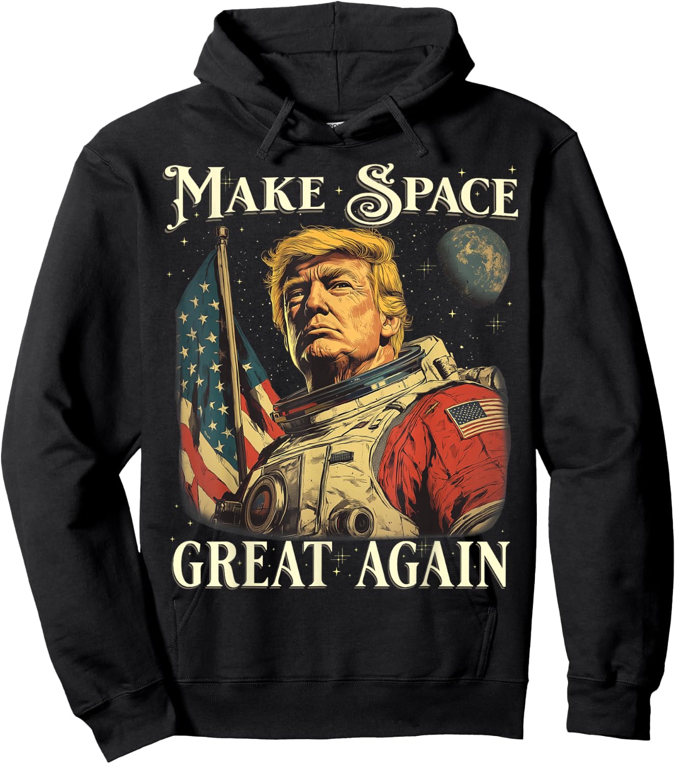 Funny Space Astronaut American Patriotic 4th of July Graphic Hoodie - Hoodie | Black