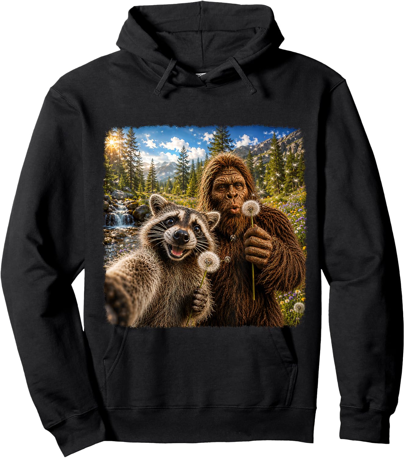 Funny Sasquatch Raccoon Dandelion Nature Lover Graphic Hoodie - Hoodie | Black