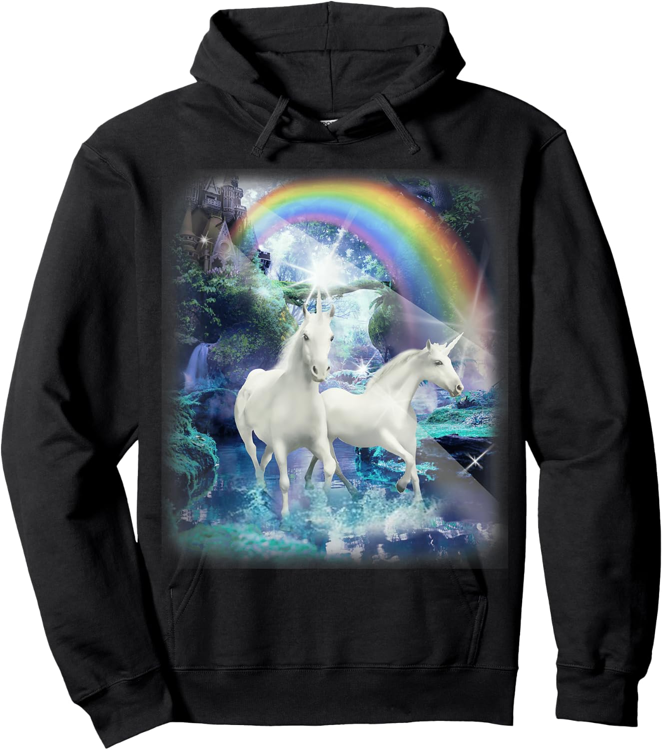 Adult Mesmerizing Unicorn Castle Forest Hoodie - Hoodie | Black
