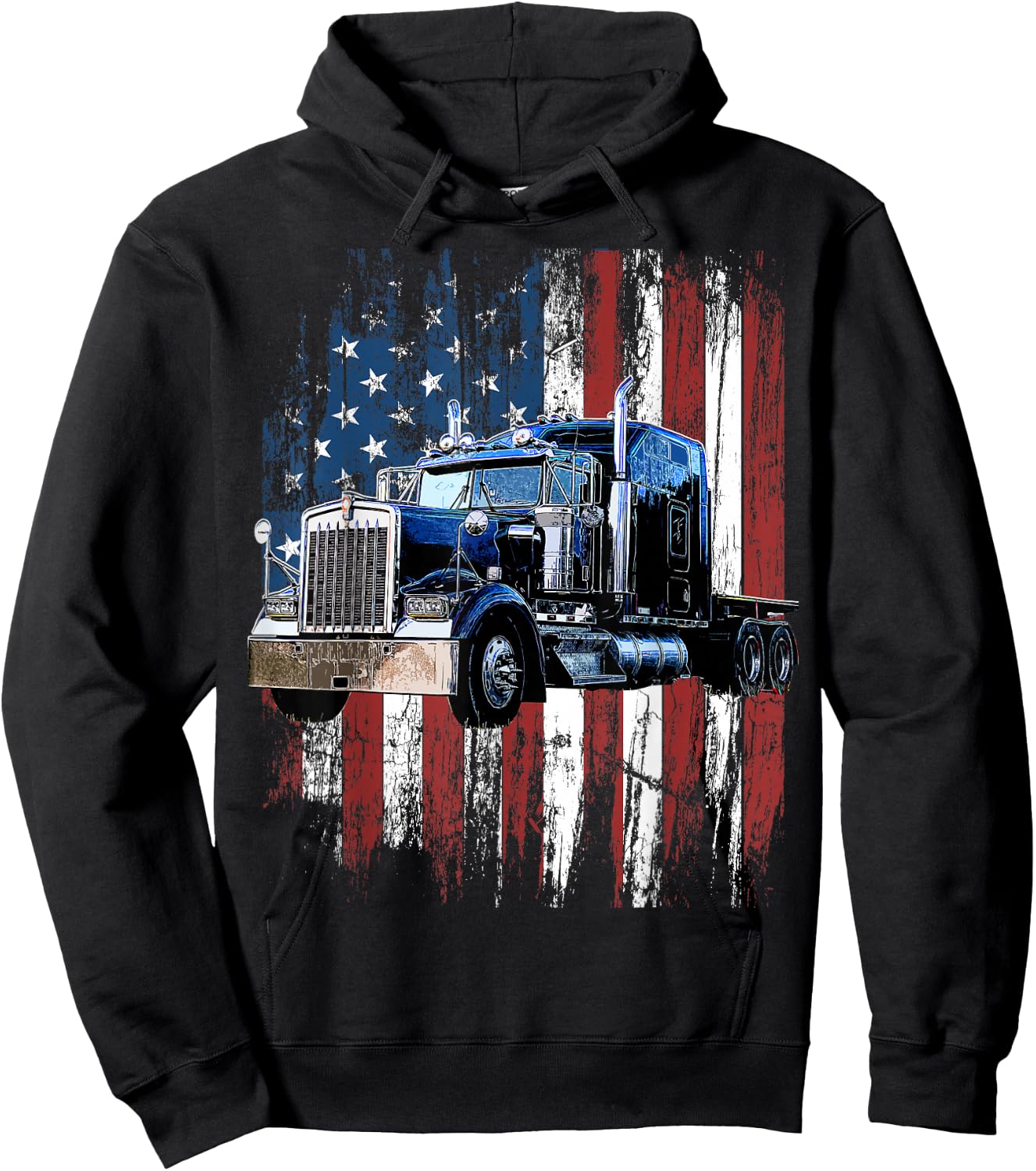 Trucker American Flag Truck Driver Truck Driver Gift Hoodie - Hoodie | Black