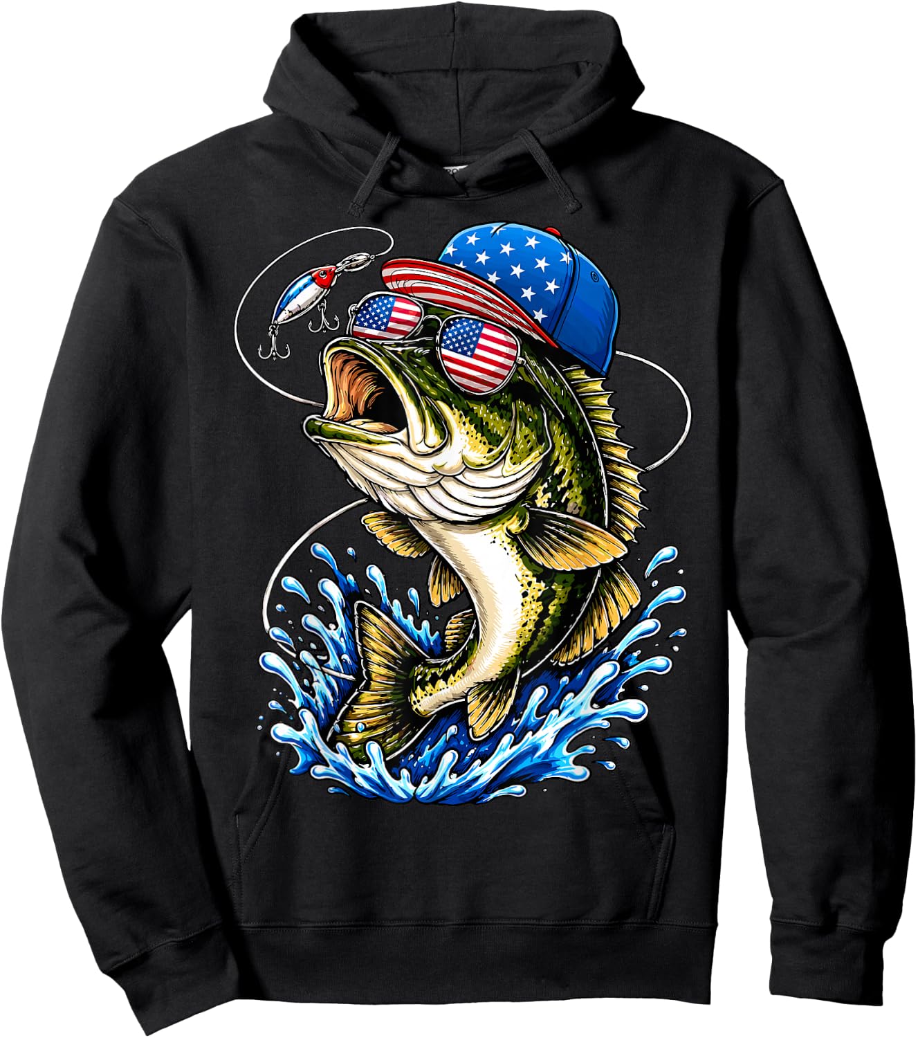 Fishing USA American Flag 4th of July Fisherman Hoodie - Hoodie | Black