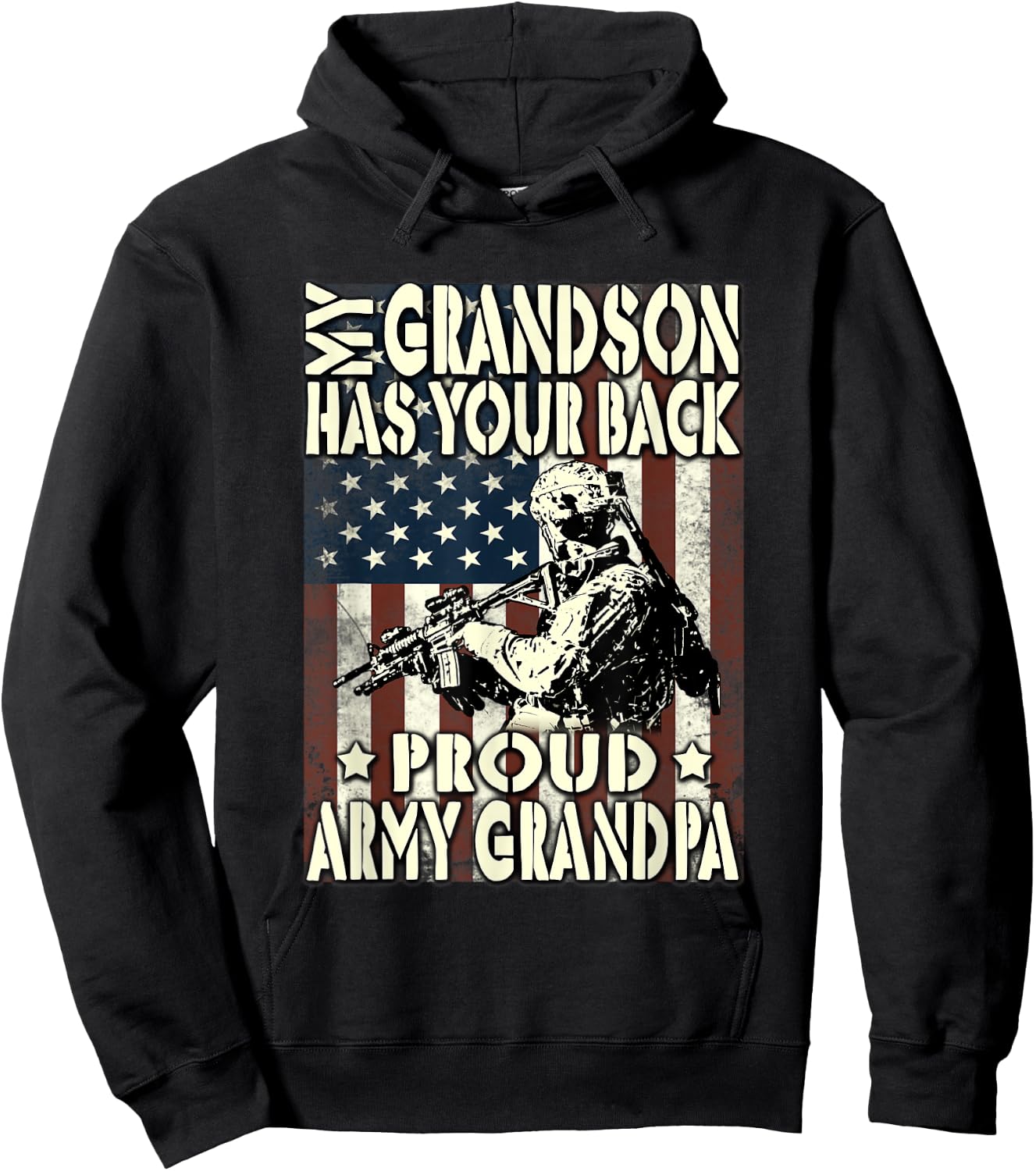 My Grandson Has Your Back Proud Army Grandpa T Shirt Hoodie - Hoodie | Black