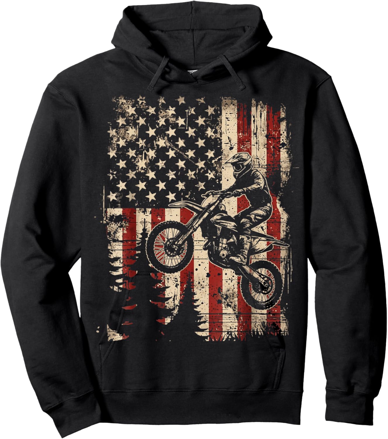 Dirt Bike Motocross Biker American Flag 4th of July Boys Men Hoodie - Hoodie | Black
