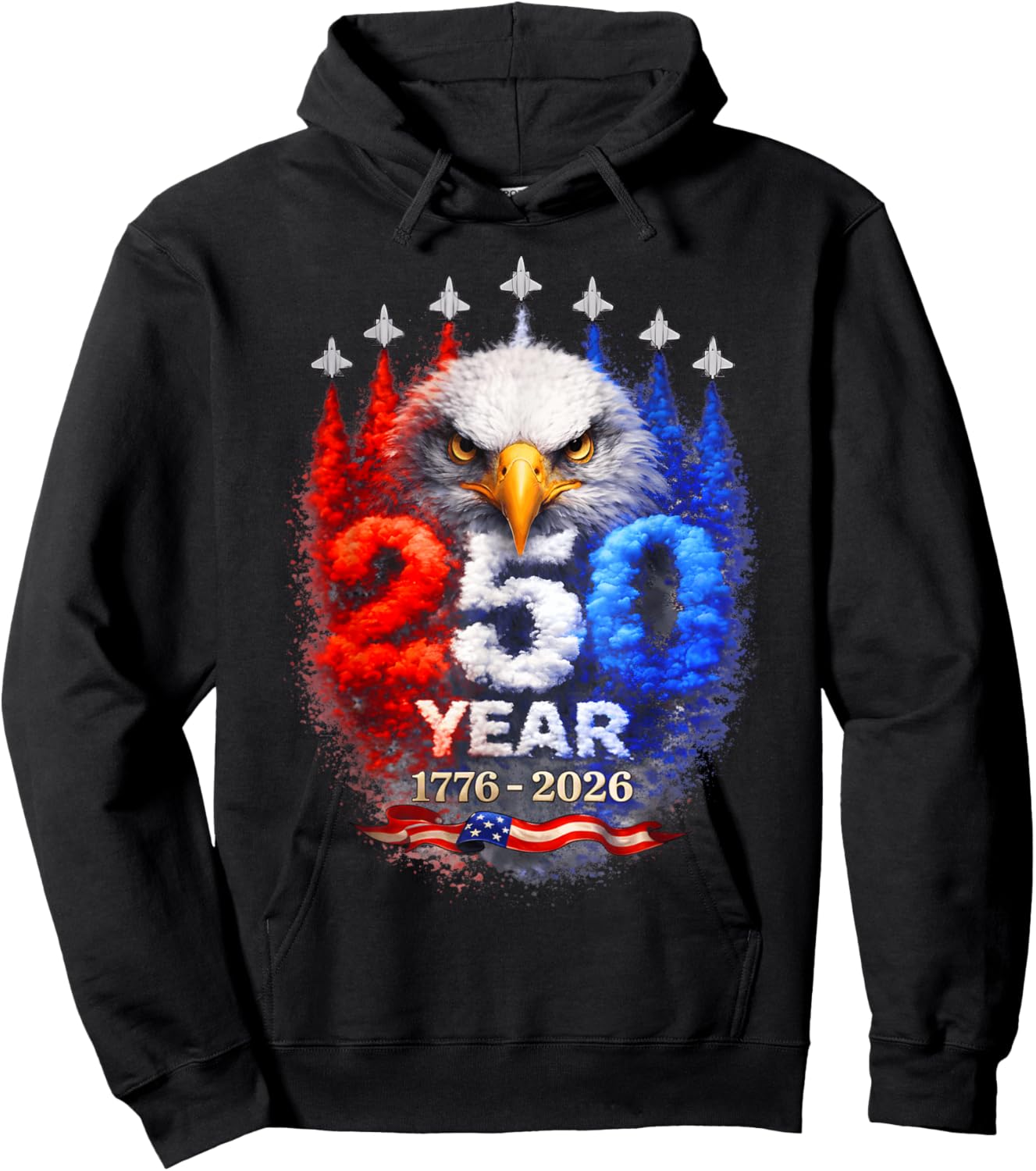 250th Anniversary 1776 2026 Patriotic Vintage American Flag Hoodie - Hoodie | Black