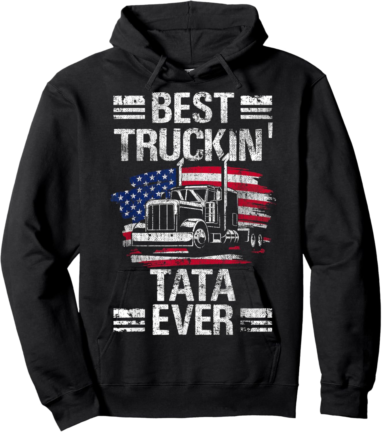 Best Truckin Tata Grandpa Ever USA Flag Trucker Truck Hoodie - Hoodie | Black