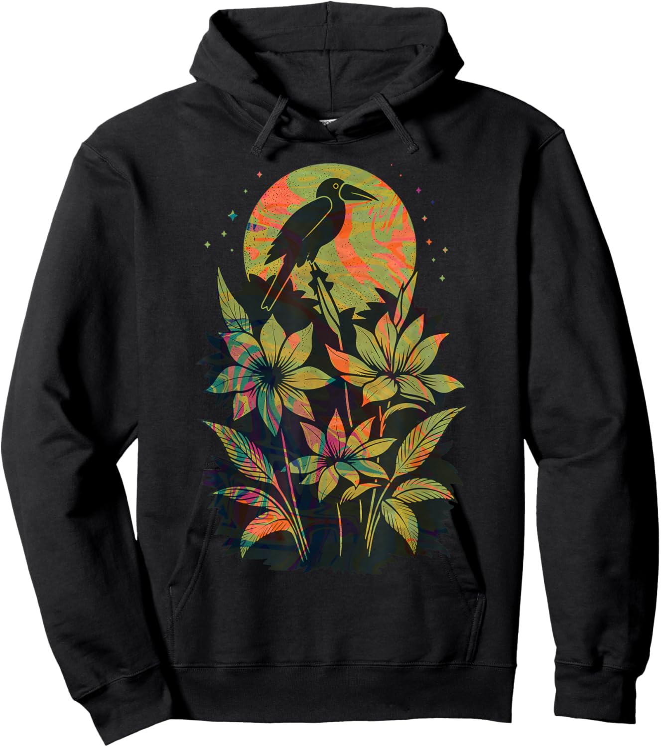 Cute Exotic Bird Lover Paint Swirl Bird Of Paradise Flower Hoodie - Hoodie | Black