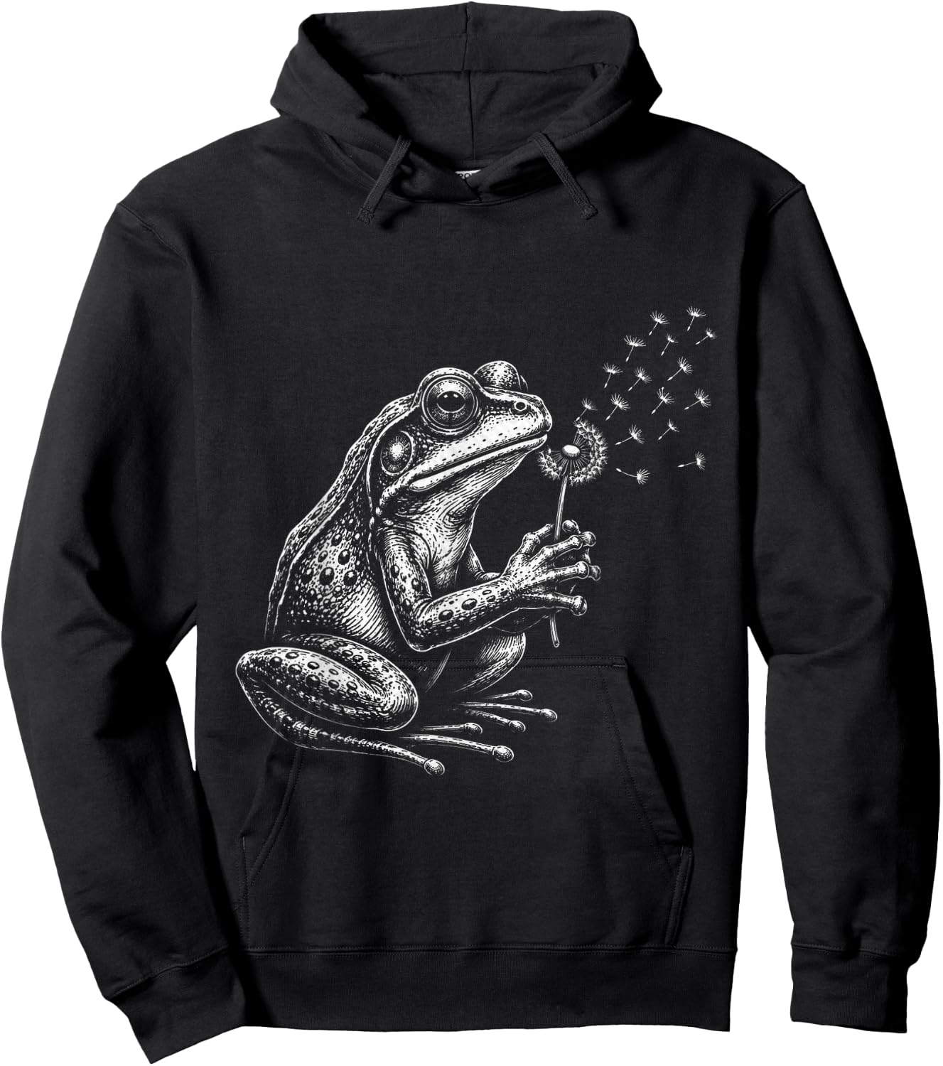 Blowing Wishes Frog Blowing Dandelion Vintage Art Hoodie - Hoodie | Black