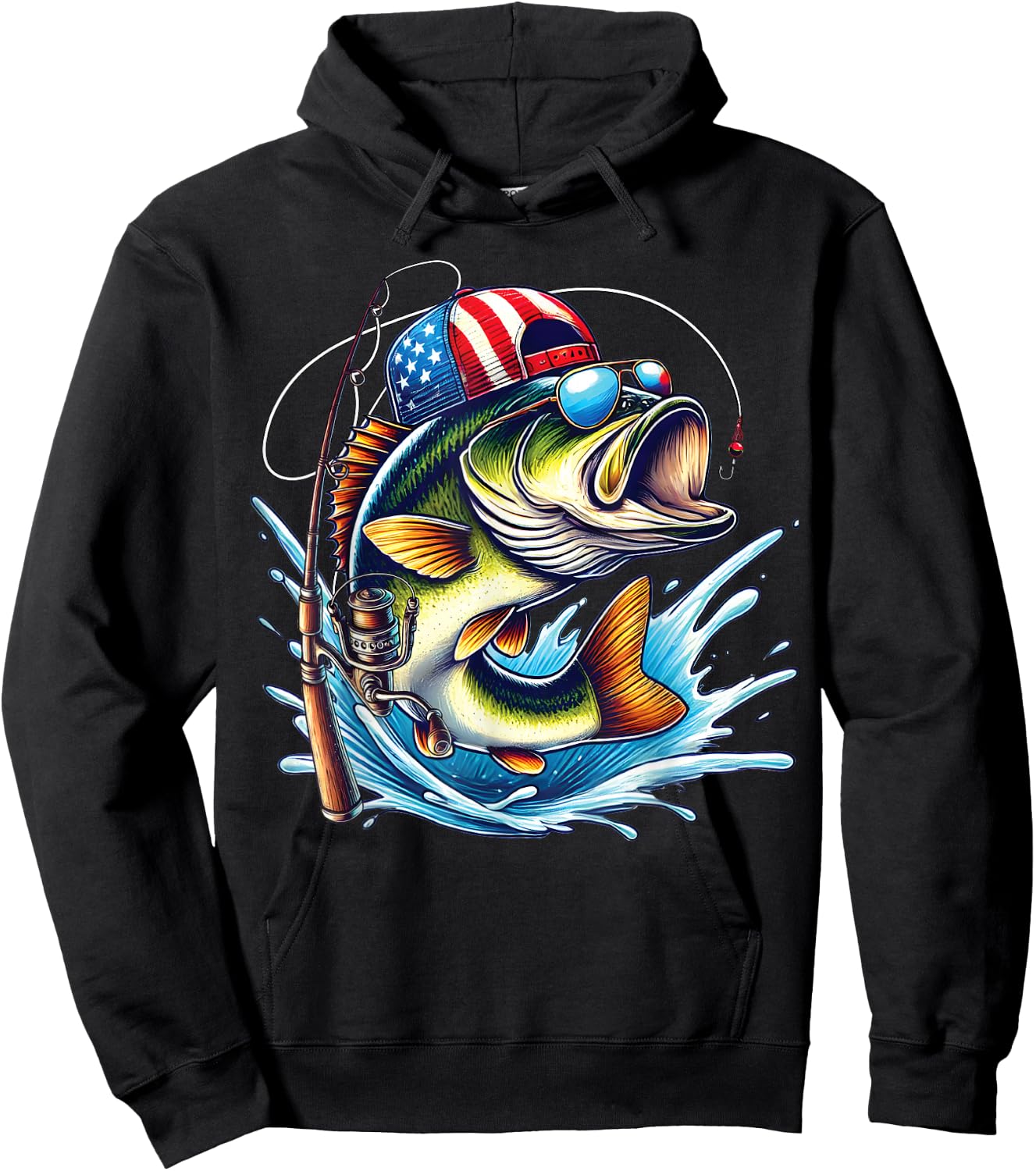 American Flag Fishing Lovers Fisherman Funny Fishing USA Hoodie - Hoodie | Black
