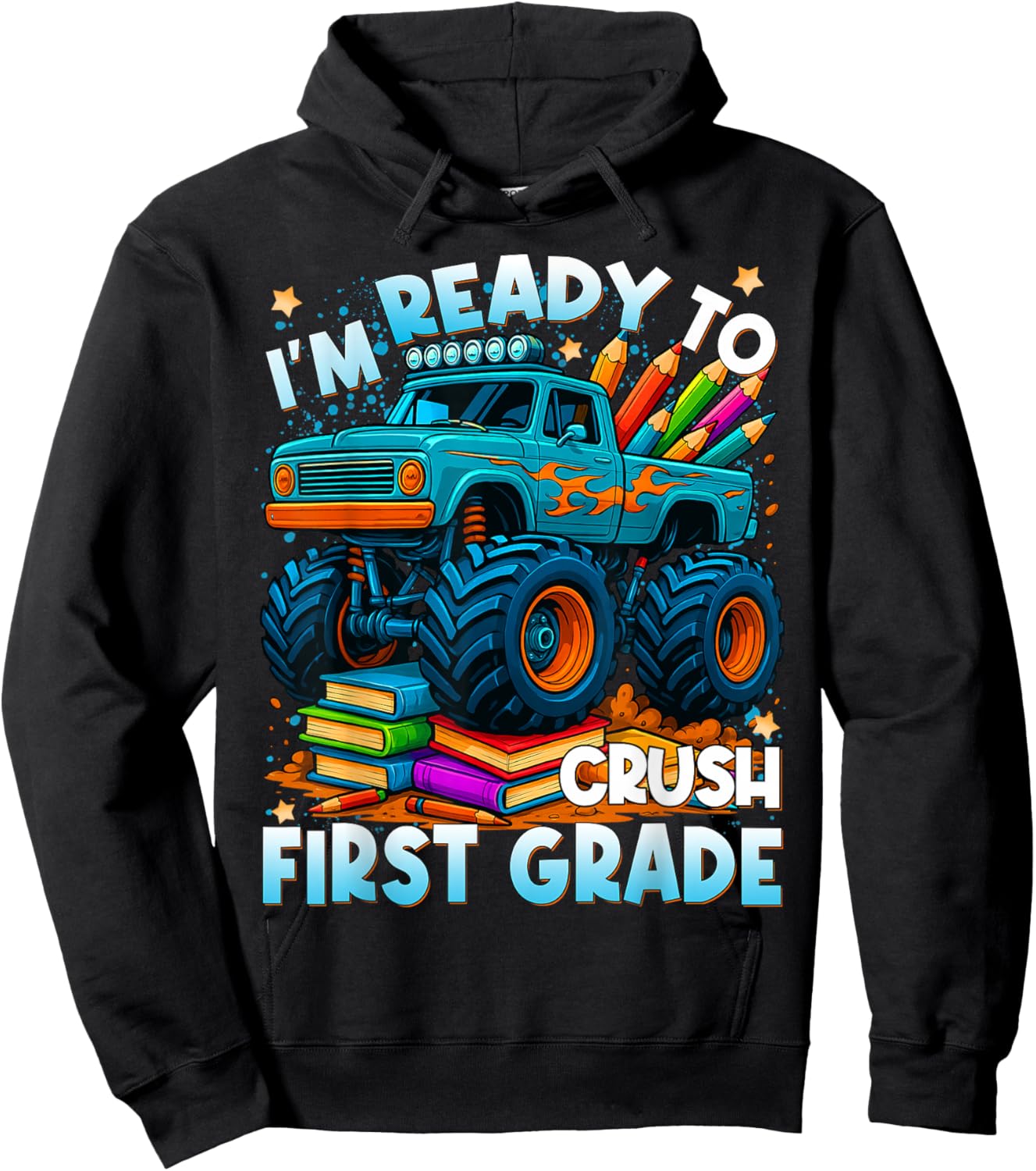 Back to School Ready to Crush 1st Grade Monster Truck Boys Hoodie - Hoodie | Black