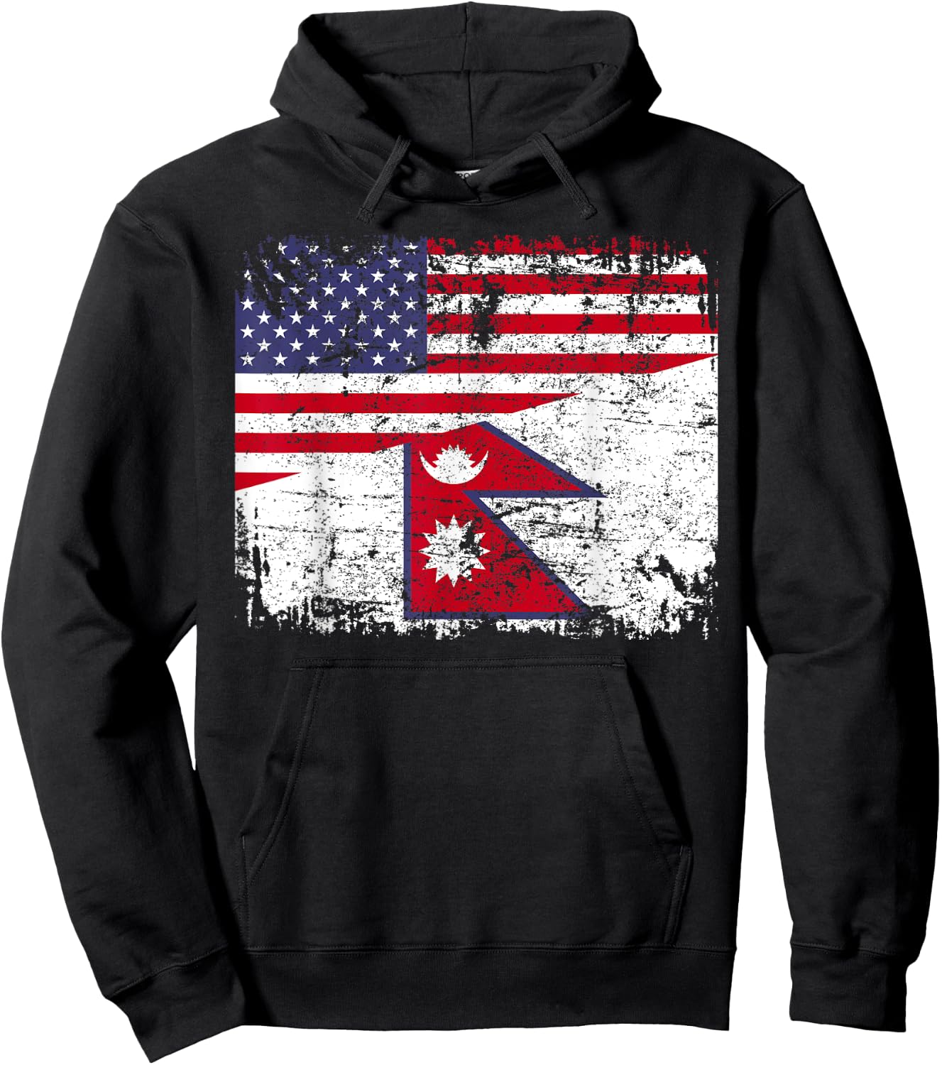 NEPALESE ROOTS | Half American Flag | NEPAL Kids Men Hoodie - Hoodie | Black