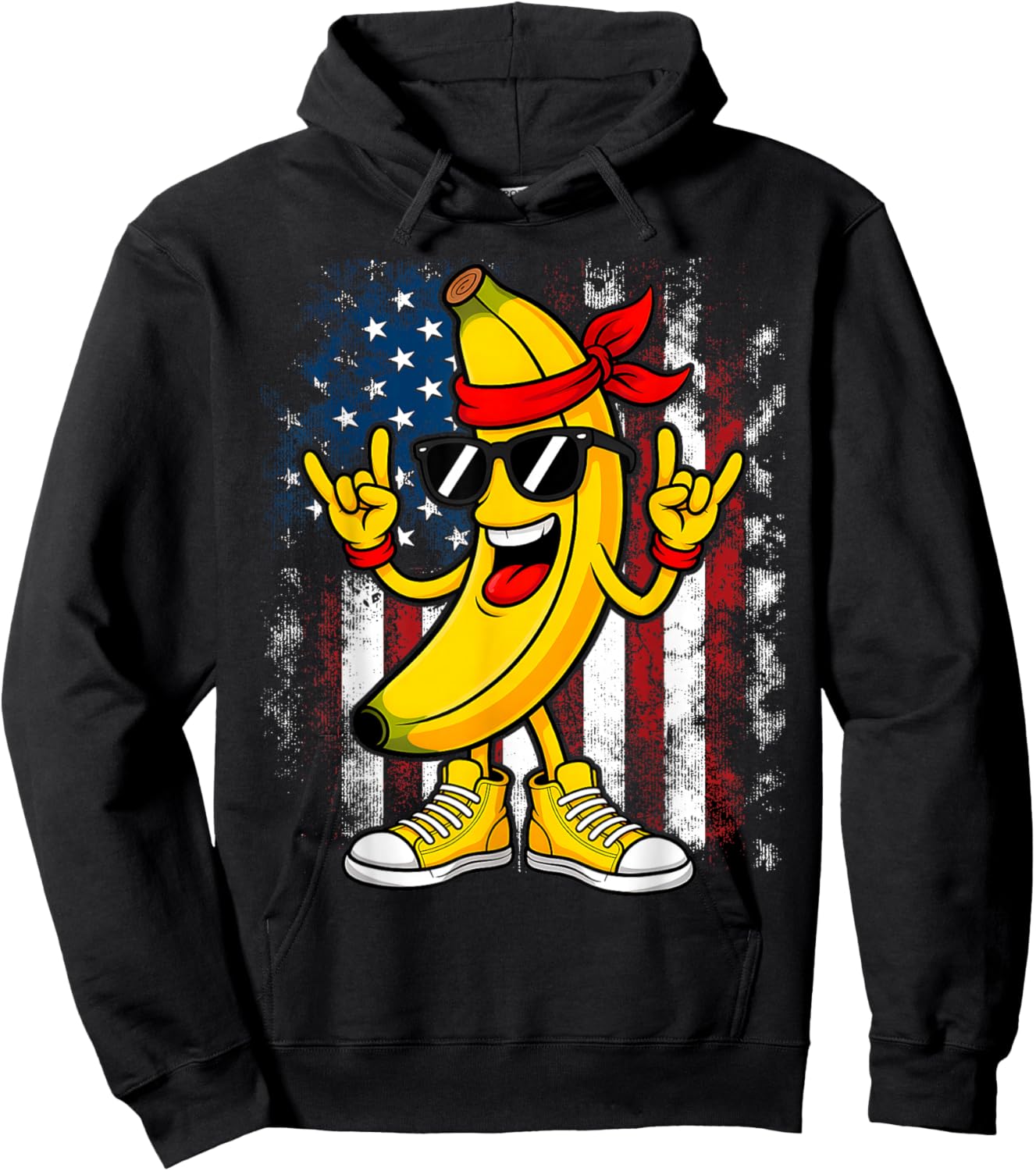 Graphic Proud Name Retro American Flag Bananas Lover Hoodie - Hoodie | Black
