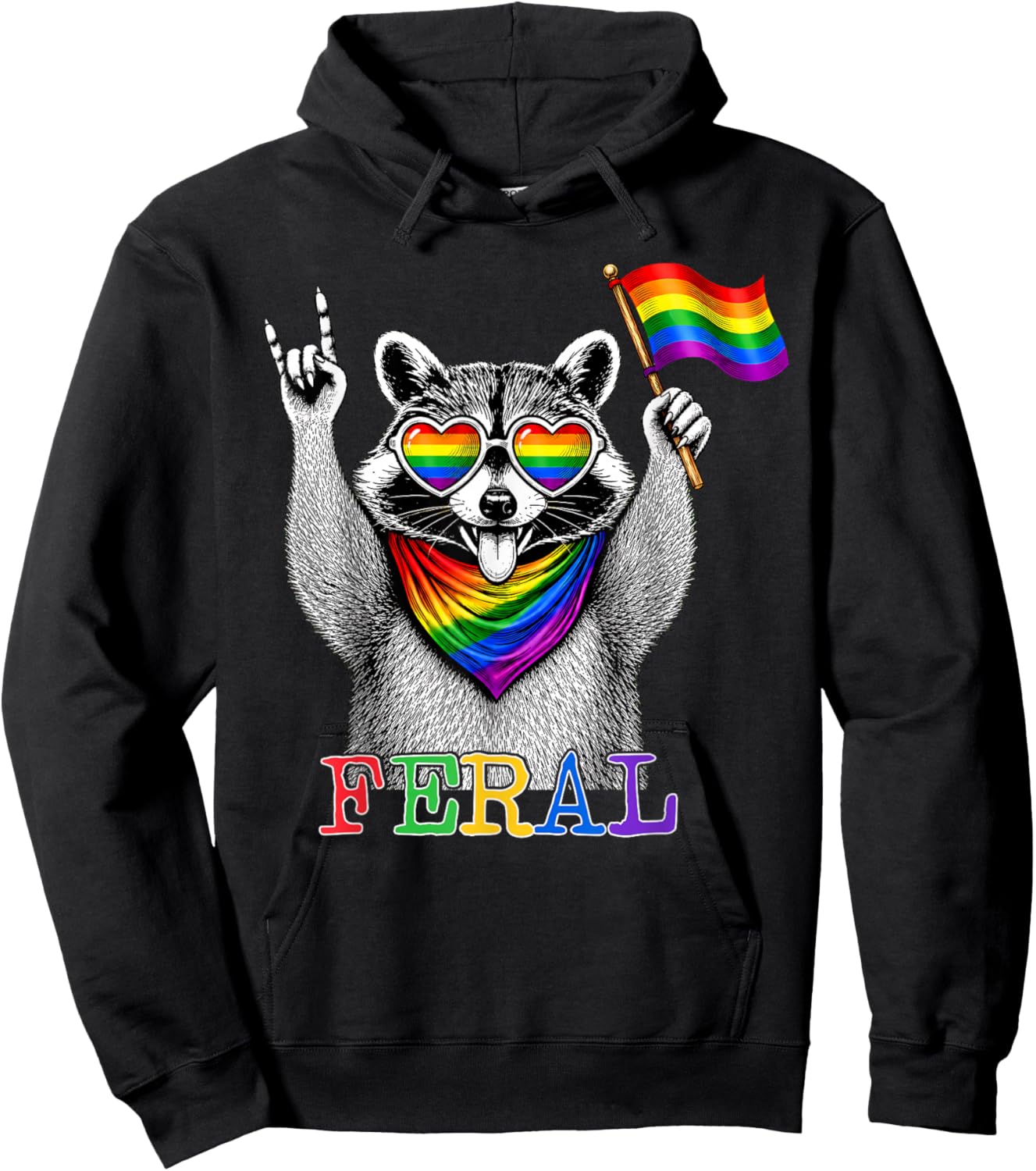 Raccoon Feral Pride Flag Funny LGBTQ Support Pride Month Hoodie - Hoodie | Black