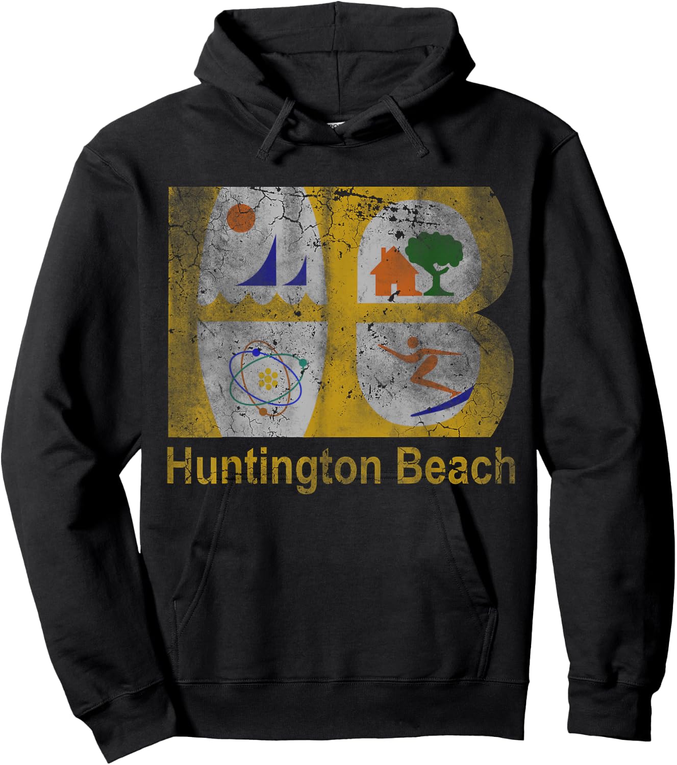 Huntington Beach Flag California Home Love Family Vacation Hoodie - Hoodie | Black