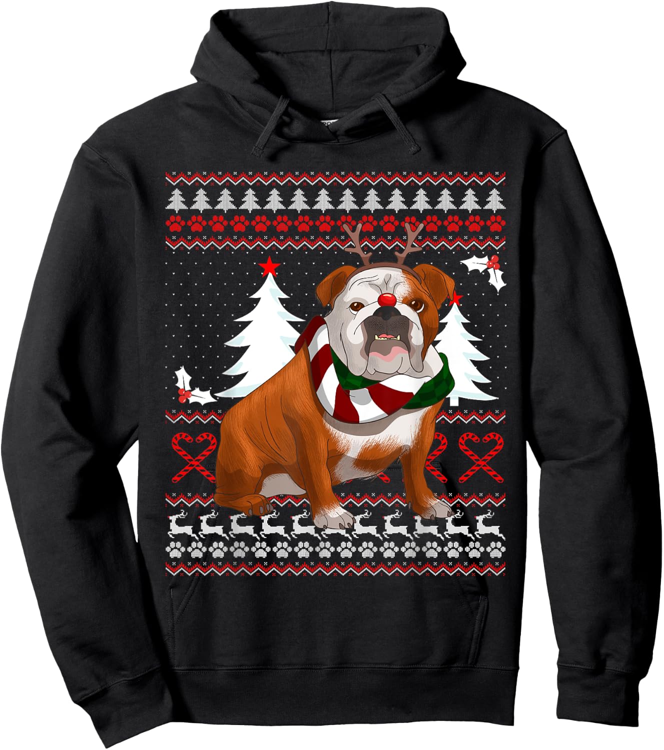 Cute English Bulldog Christmas Shirt Funny Xmas Gift Men Women Hoodie - Hoodie | Black