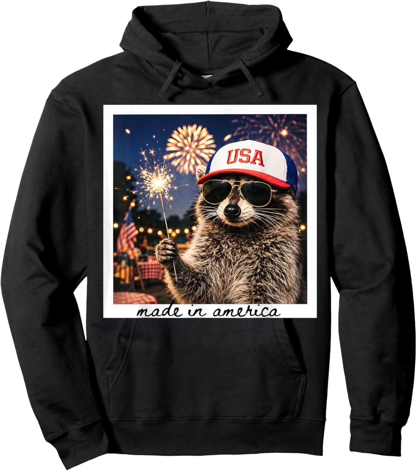 Made in America Funny Raccoon Fireworks 4th of July USA Hoodie - Hoodie | Black