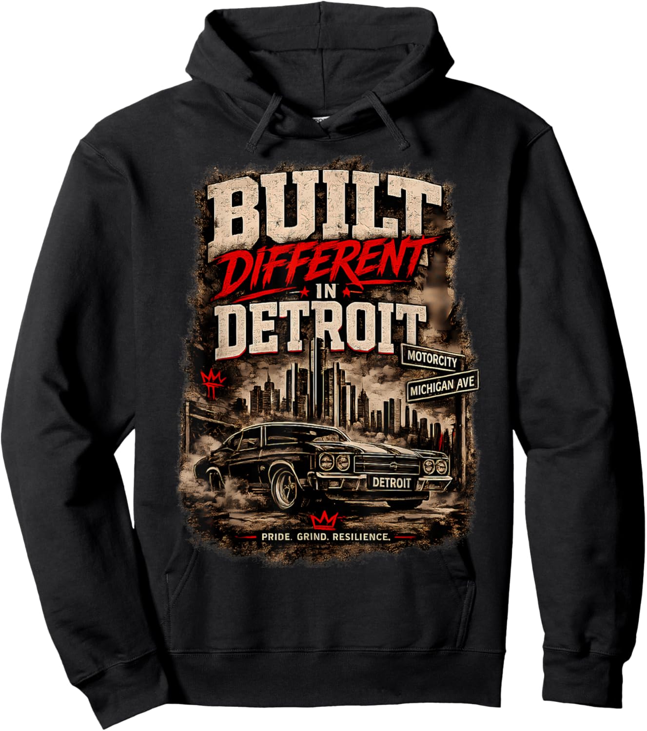 Built Different in Detroit Vintage Muscle Car Hoodie - Hoodie | Black