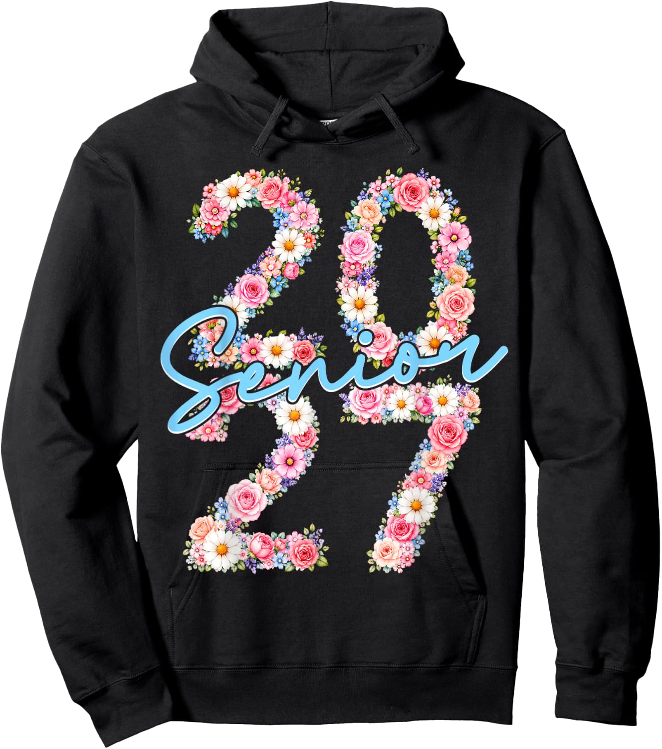 Girl Senior 2027 Class of 2027 Floral Flower Graduation Grad Hoodie - Hoodie | Black