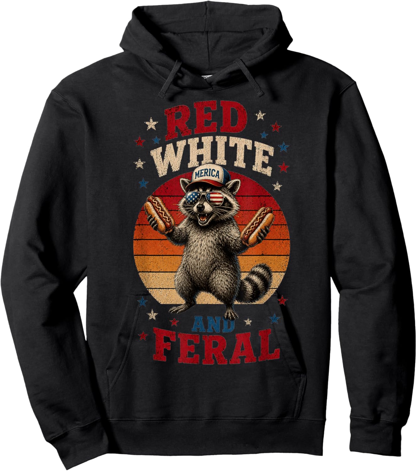 Preppy Red White and Feral Raccoon 4th of July Men Women Kid Hoodie - Hoodie | Black