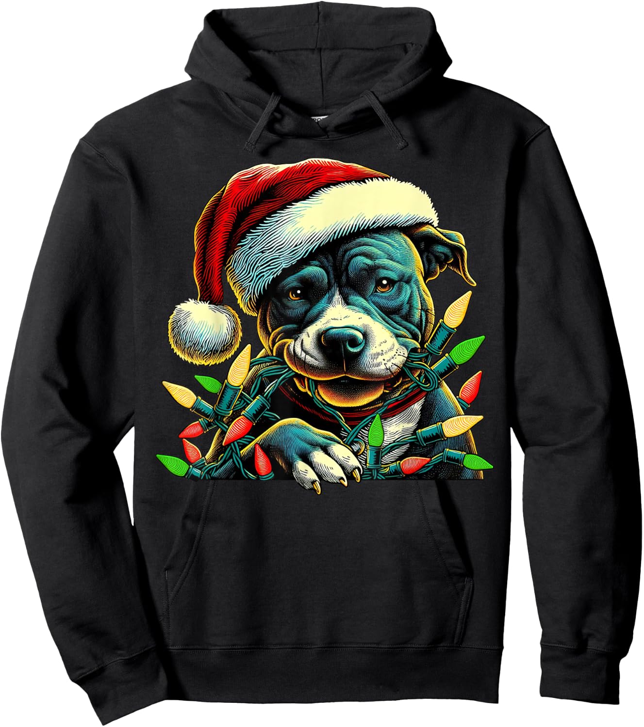 Pit Bull Chew Christmas Light Pitbull Xmas Funny Holiday Hoodie - Hoodie | Black