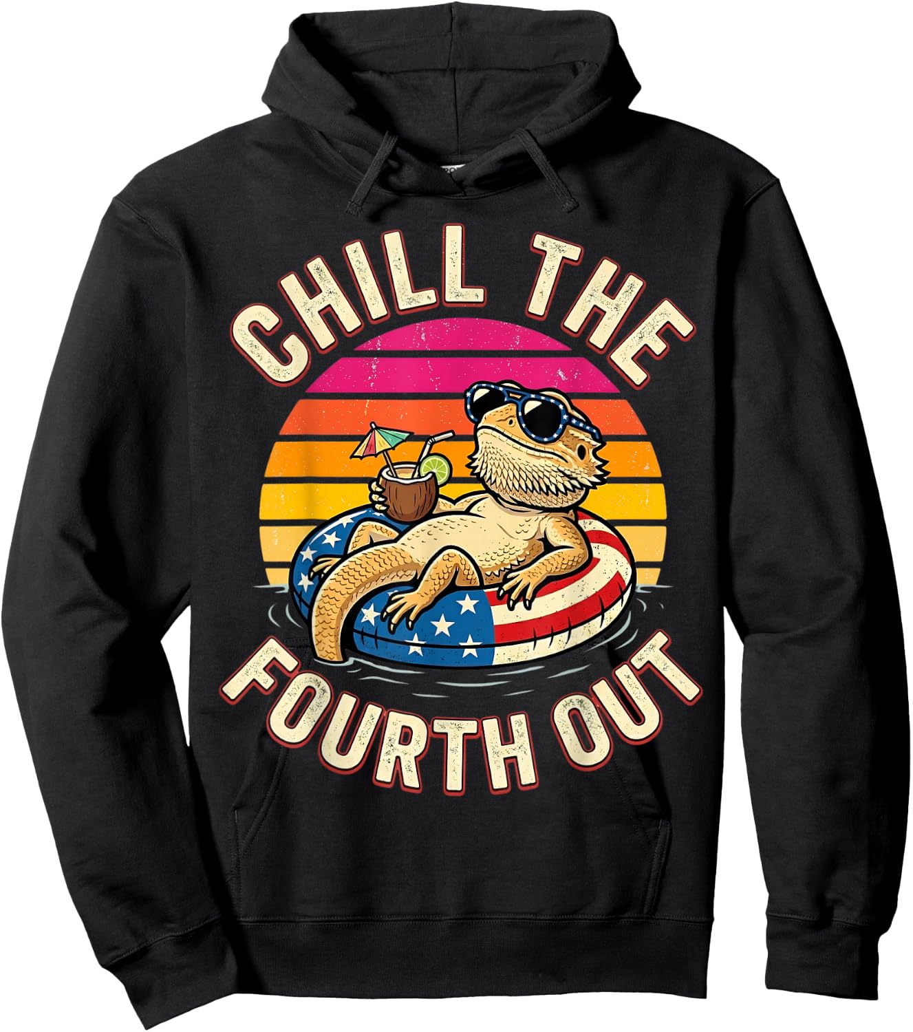 Bearded Dragon Chill The Fourth Out 4th of July Hoodie - Hoodie | Black
