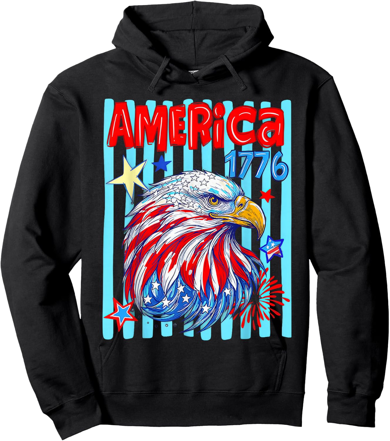 America 1776 Eagle Striped 4th of July Hoodie - Hoodie | Black