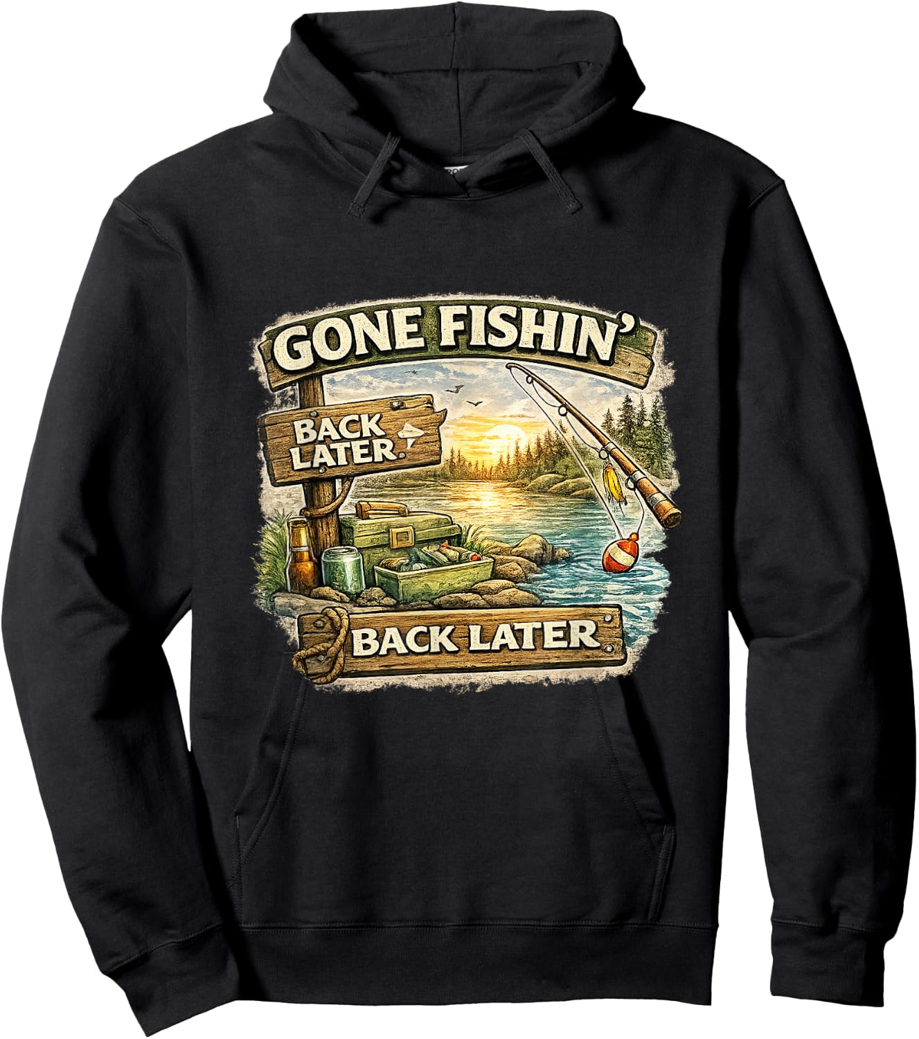 Gone Fishin Back Later Funny Fishing Shirt Hoodie - Hoodie | Black