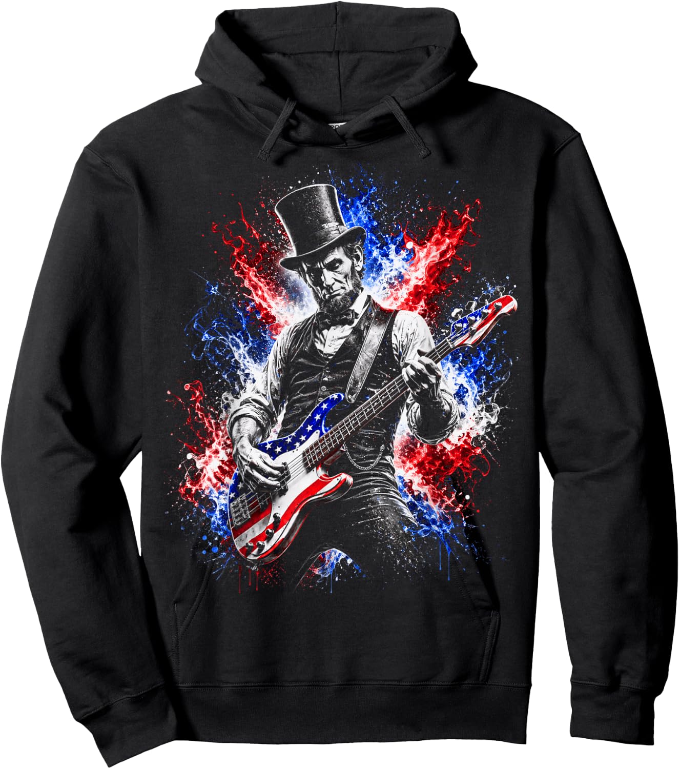 abe Lincoln Playing Guitar USA Flag 4th July Lincoln Guitar Hoodie - Hoodie | Black